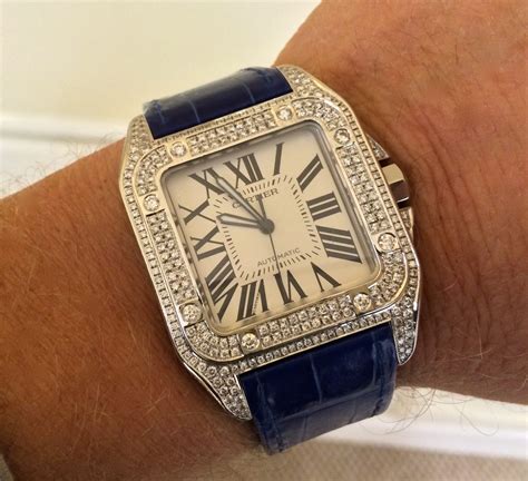 cartier santos 100 diamonds|cartier santos diamond bezels.